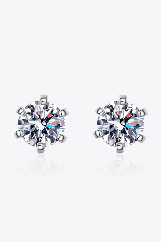 1 Carat Moissanite Rhodium-Plated Stud Earrings - SmileBen
