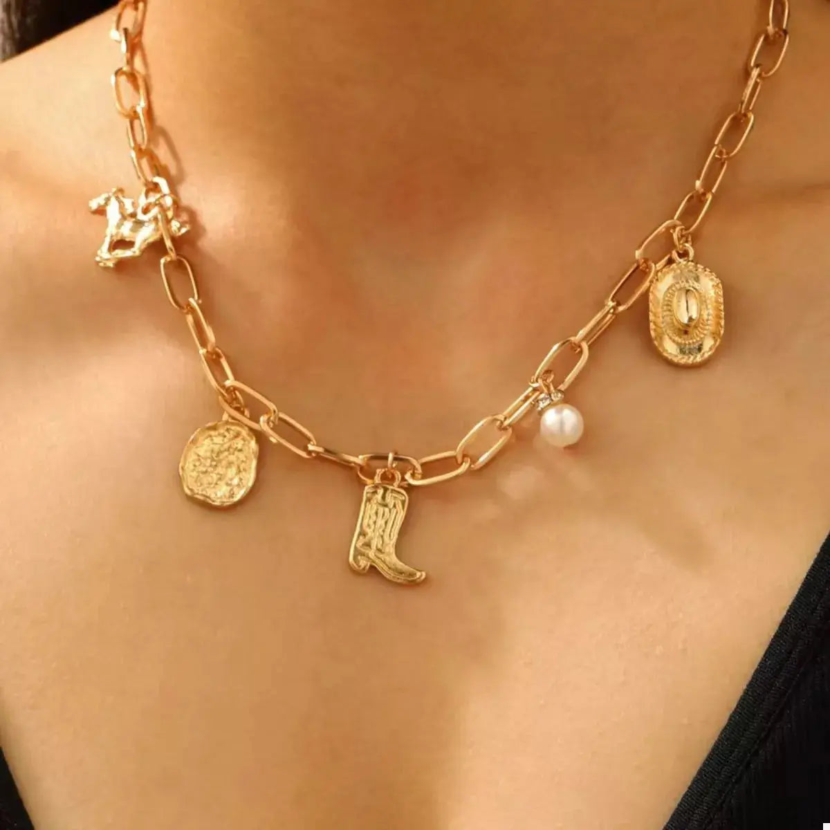 18K Gold-Plated Charm Necklace and Bracelet Jewelry Set - SmileBen