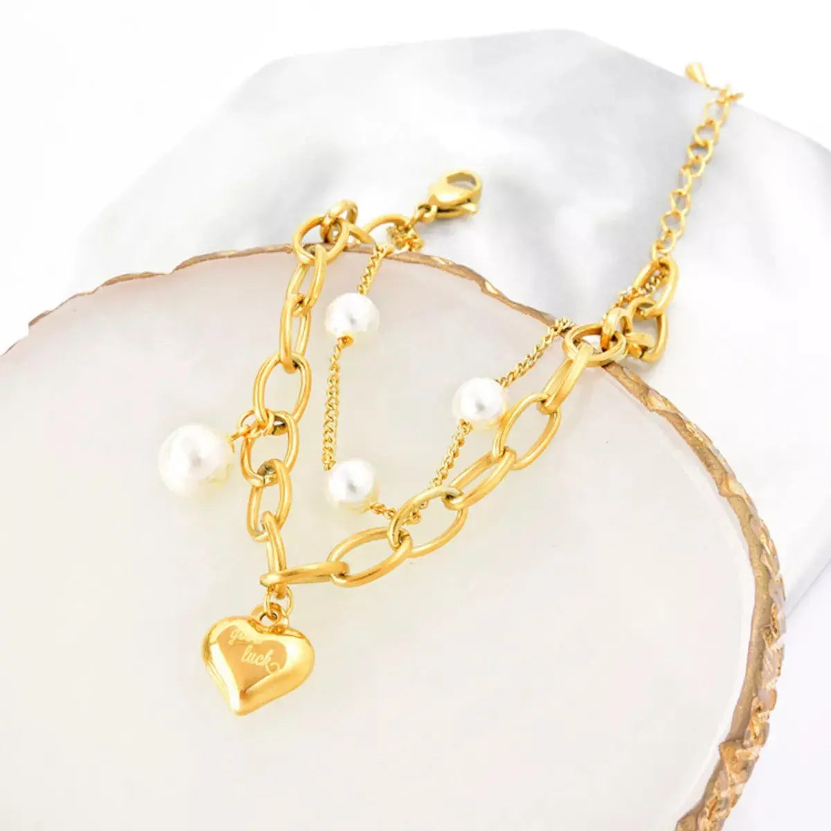 18K Gold-Plated Heart Charm Bracelet - SmileBen