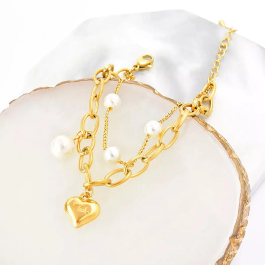 18K Gold-Plated Heart Charm Bracelet - SmileBen