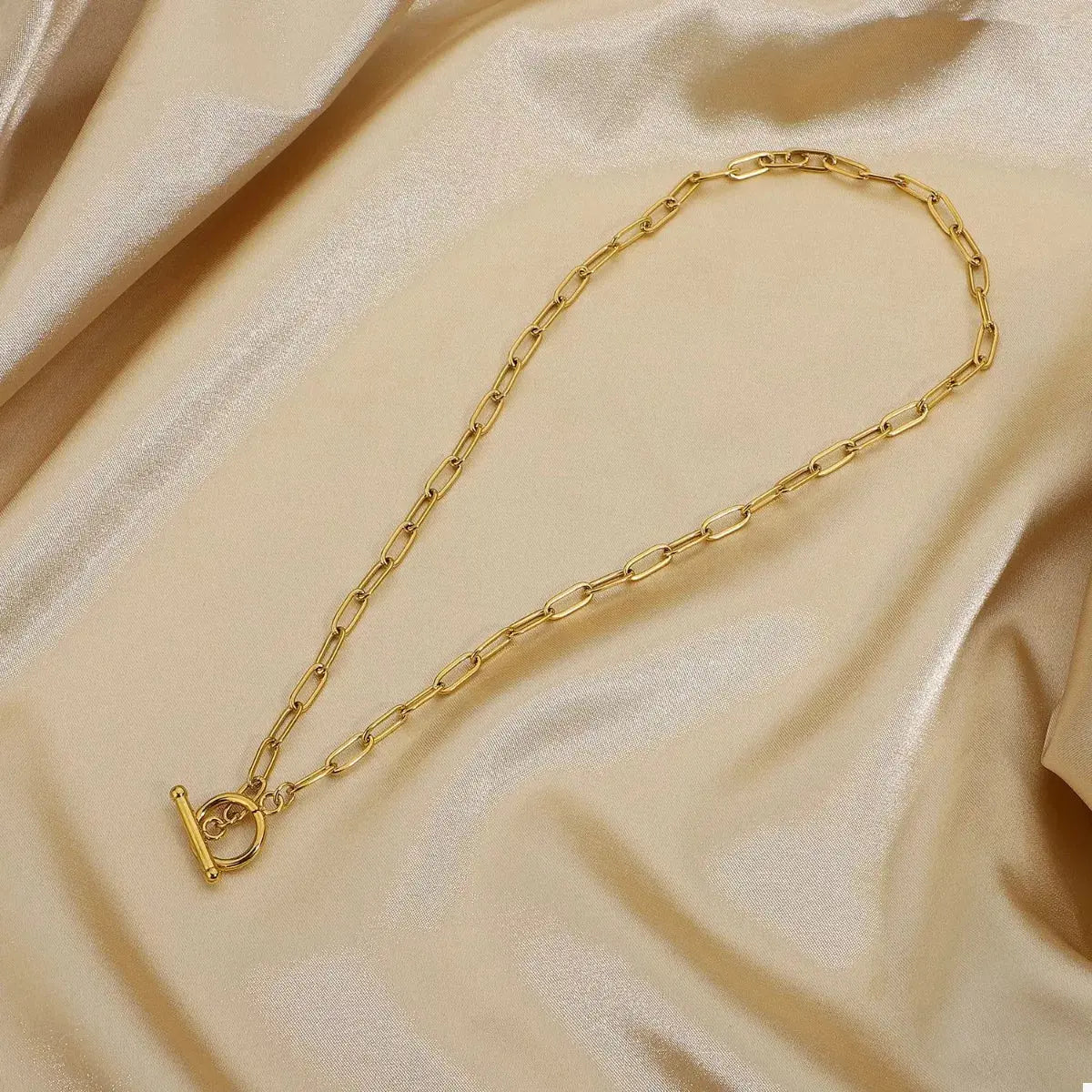 18K Gold-Plated Chain Link Toggle Clasp Necklace - SmileBen