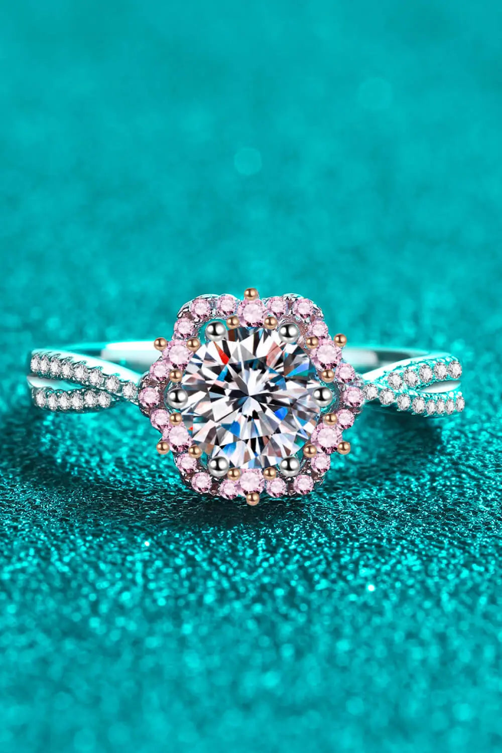 1 Carat Moissanite Flower-Shaped Crisscross Ring - SmileBen