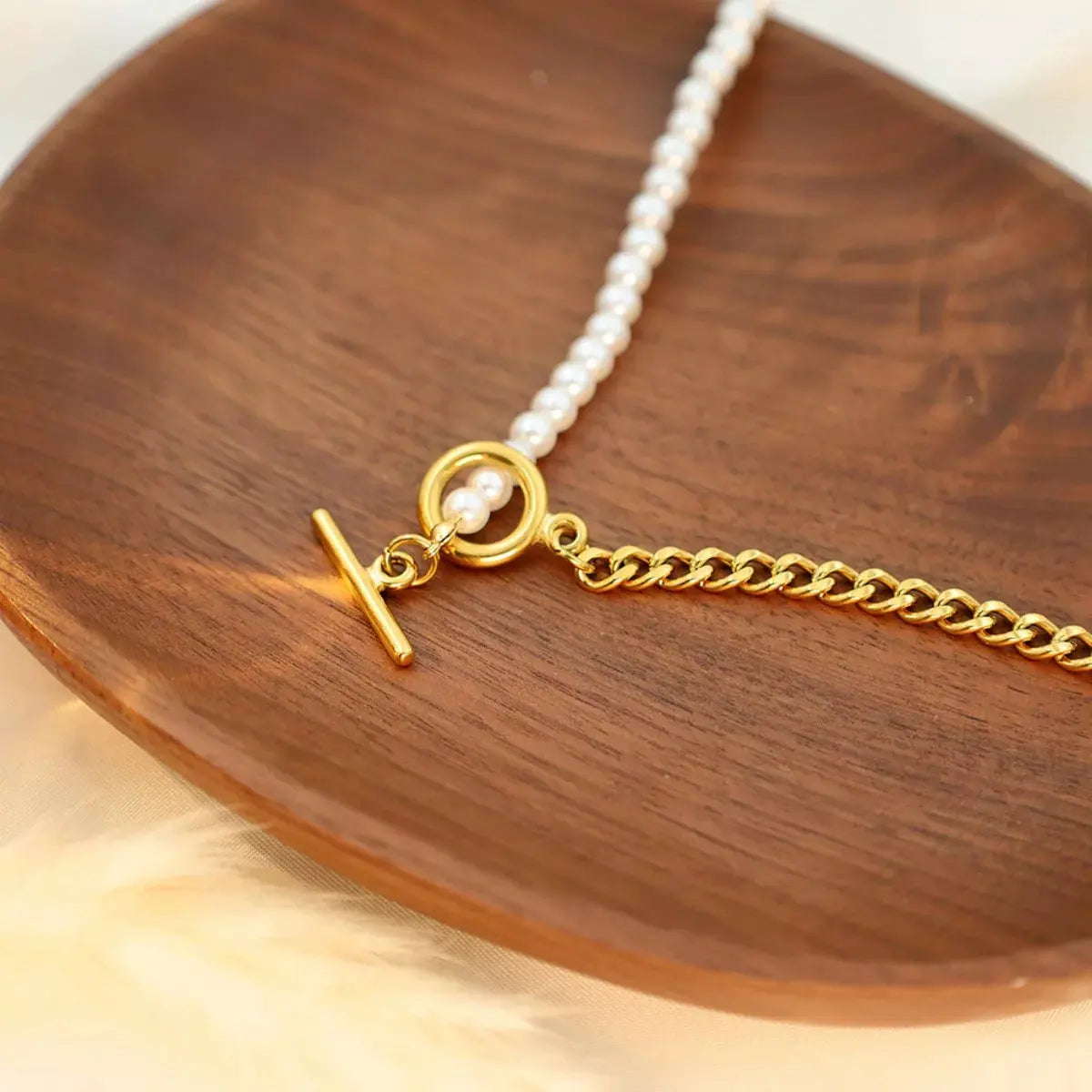 18K Gold-Plated Pearl Toggle Necklace - SmileBen