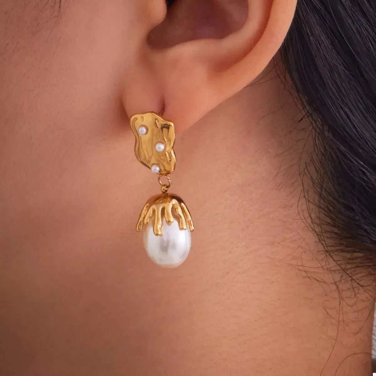 18K Gold-Plated Synthetic Pearl Drop Earrings - SmileBen