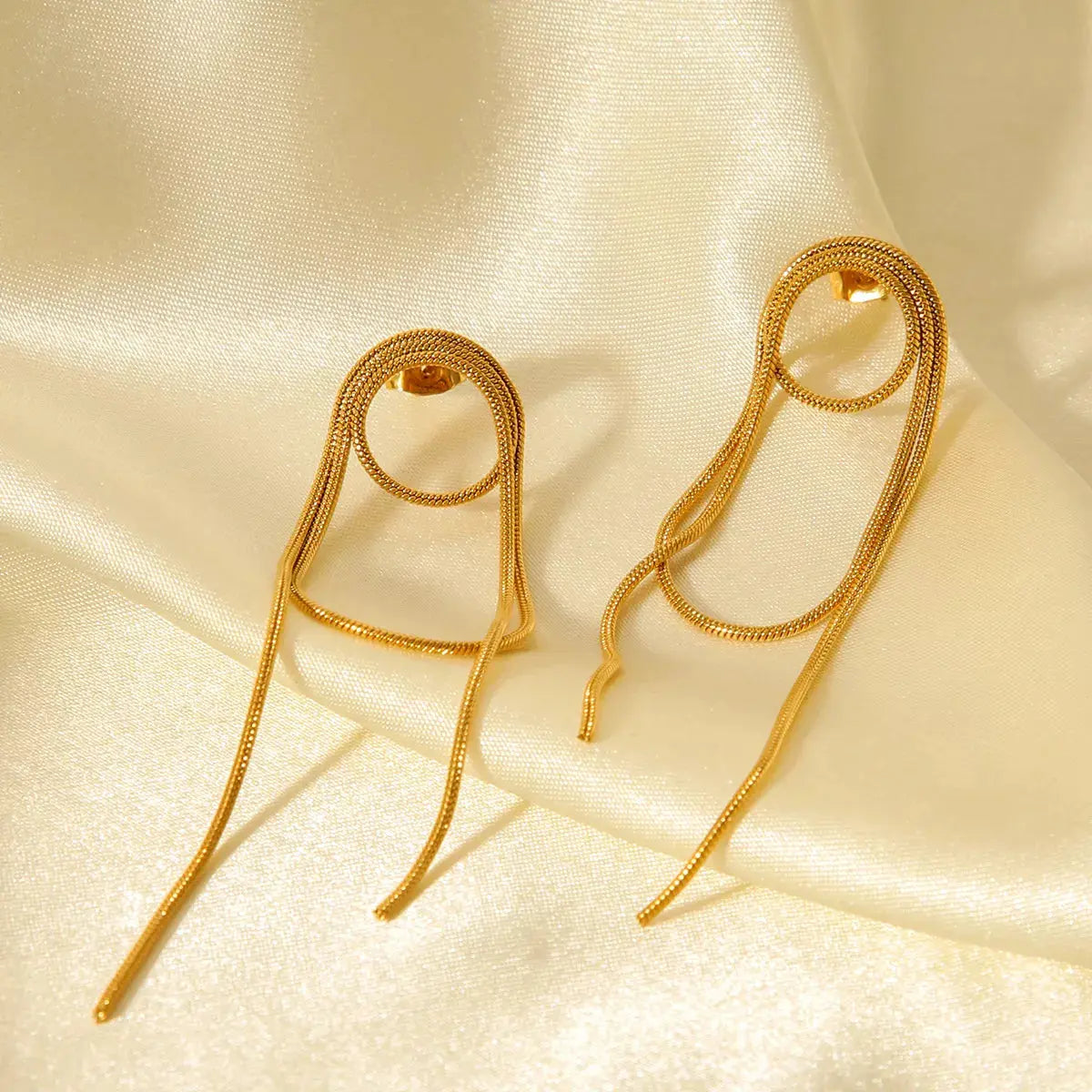 18K Gold-Plated Hoop Chain Earrings - SmileBen