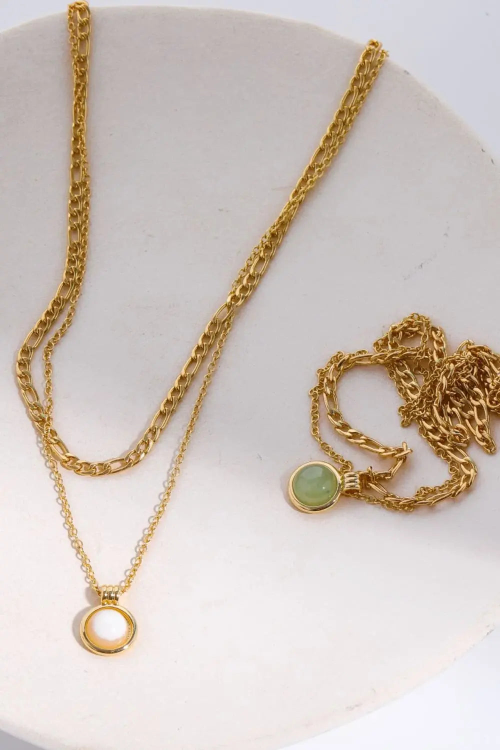 Copper 14K Gold-Plated Round Shape Aventurine Pendant Necklace - SmileBen