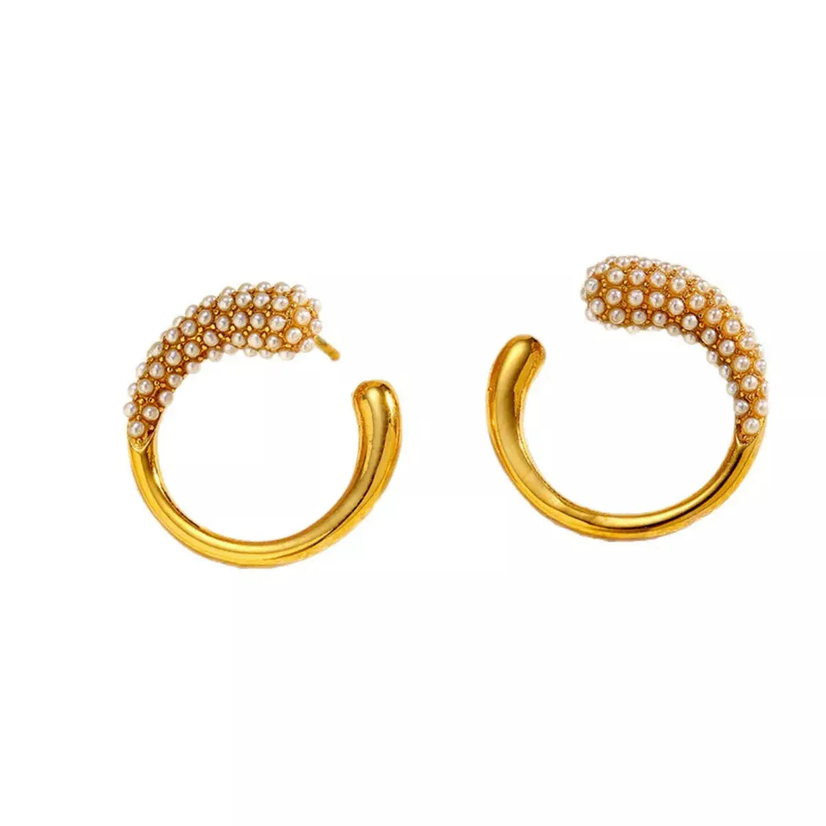 Pearl-Accented C-Hoop Earrings - SmileBen