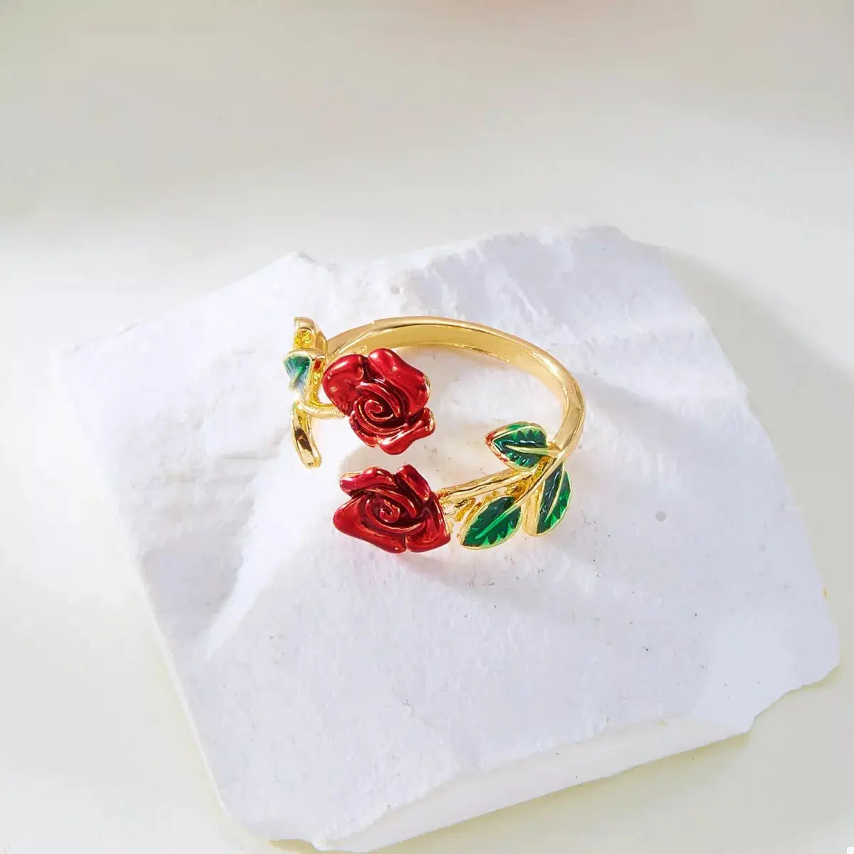 Rose Bypass Ring and Bracelet Jewelry Set - SmileBen