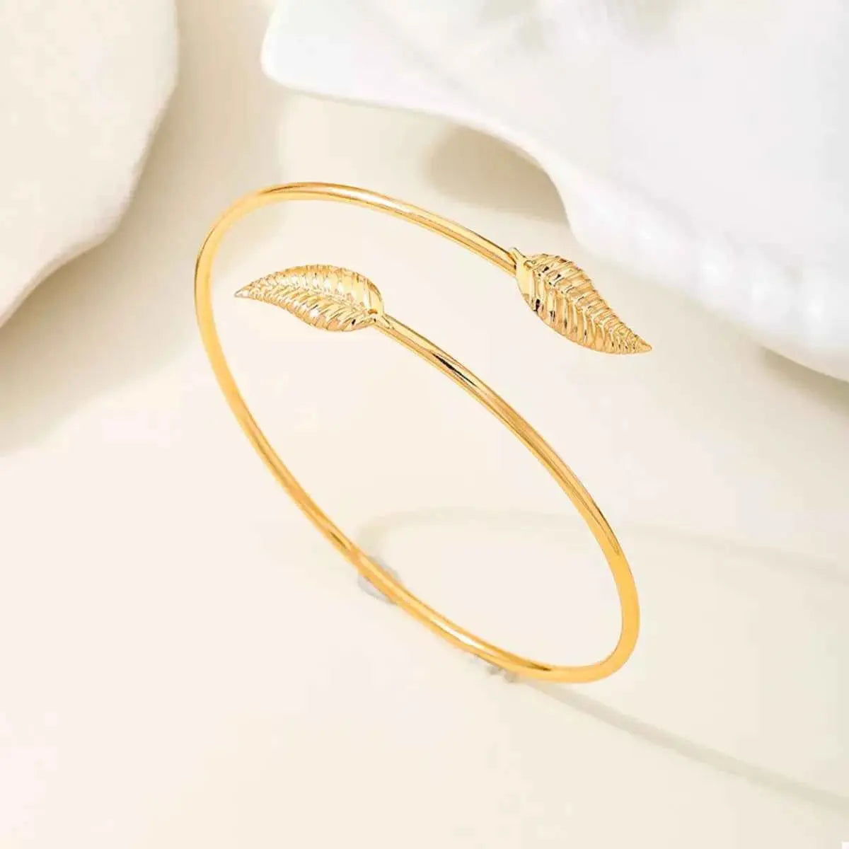 18K Gold-Plated Leaf Open Cuff Bracelet