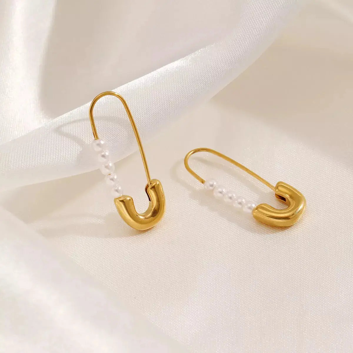 Safety Pin Pearl Accent Earrings - SmileBen