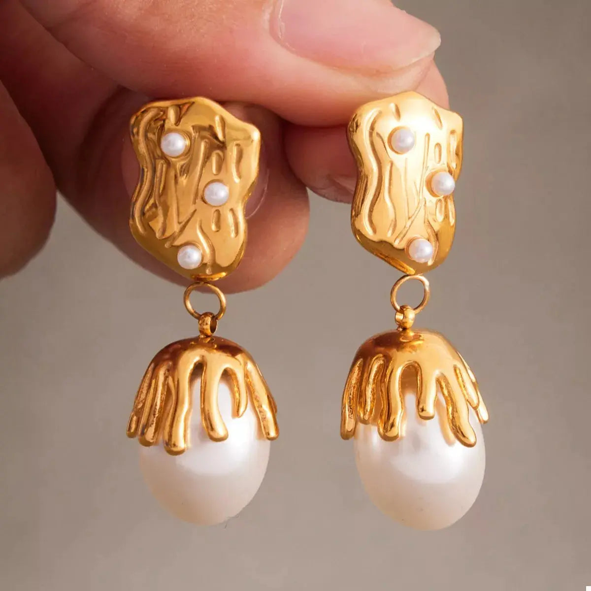 18K Gold-Plated Synthetic Pearl Drop Earrings - SmileBen