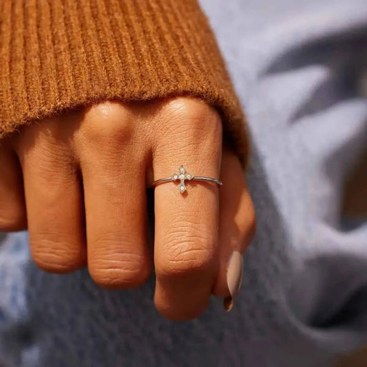 925 Sterling Silver Zircon Cross Ring