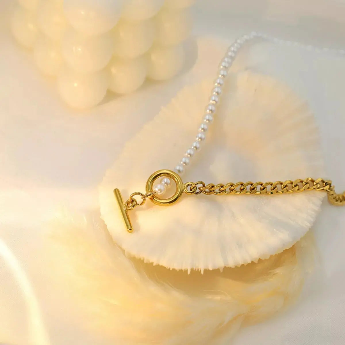 18K Gold-Plated Pearl Toggle Necklace - SmileBen
