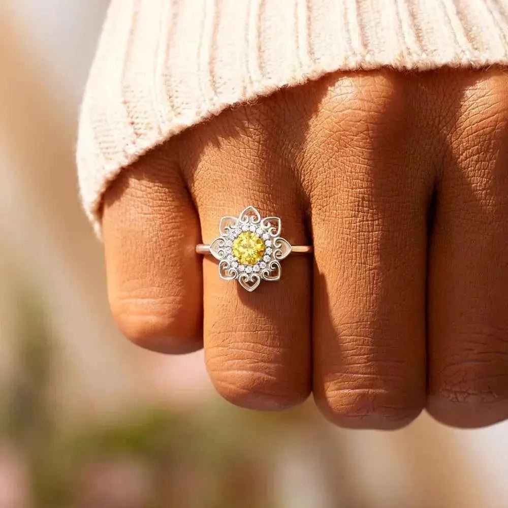 Flower Shape Zircon Platinum - Plated 925 Sterling Silver Ring - SmileBen