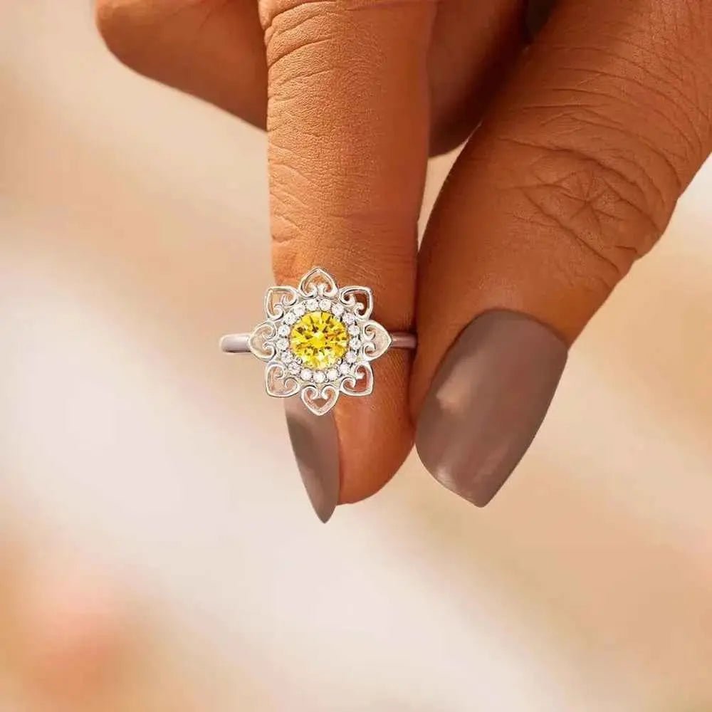 Flower Shape Zircon Platinum - Plated 925 Sterling Silver Ring - SmileBen
