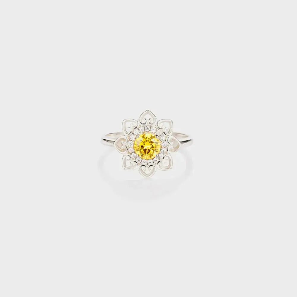 Flower Shape Zircon Platinum - Plated 925 Sterling Silver Ring - SmileBen