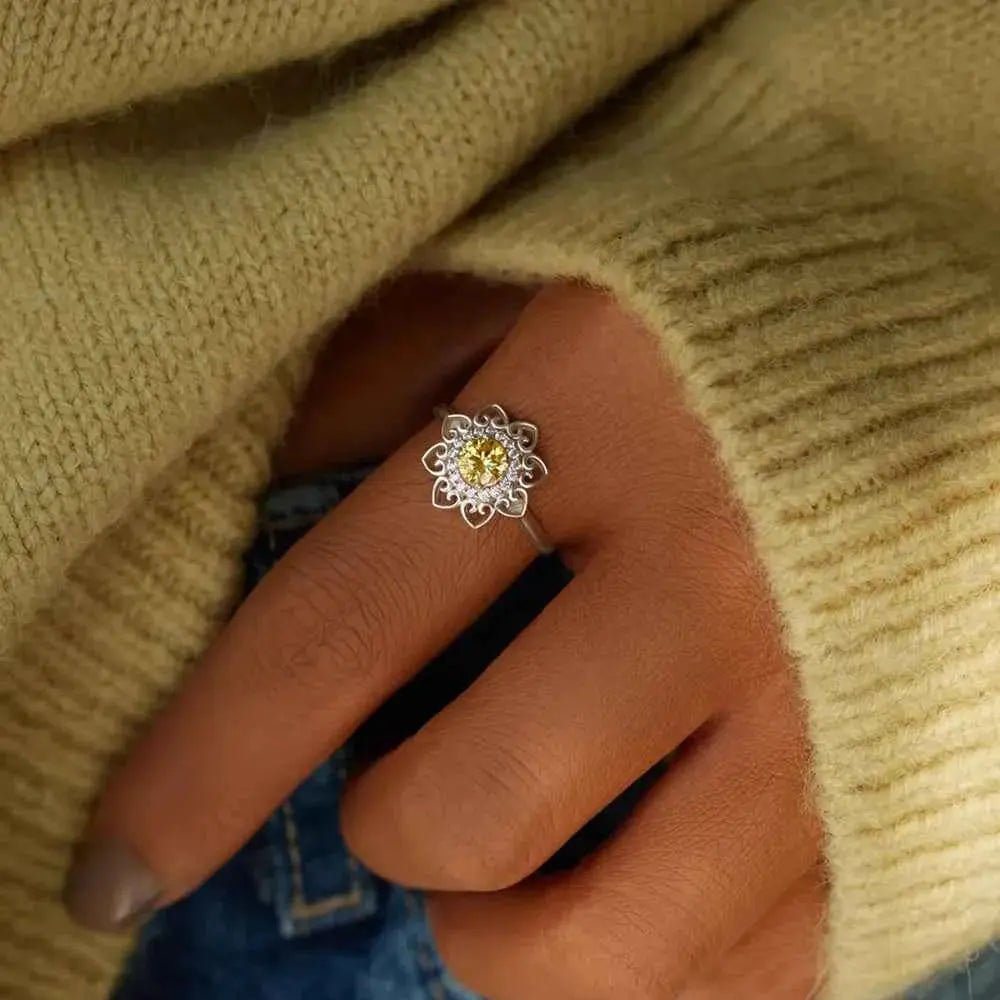 Flower Shape Zircon Platinum - Plated 925 Sterling Silver Ring - SmileBen