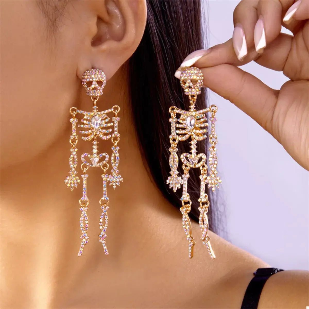 Halloween Skeleton Skull Zircon Drop Earrings - SmileBen