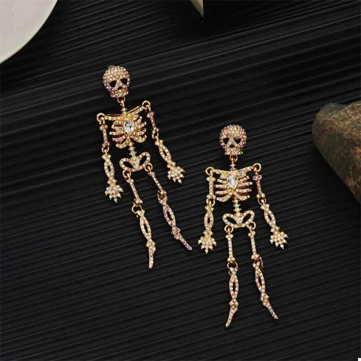 Halloween Skeleton Skull Zircon Drop Earrings - SmileBen