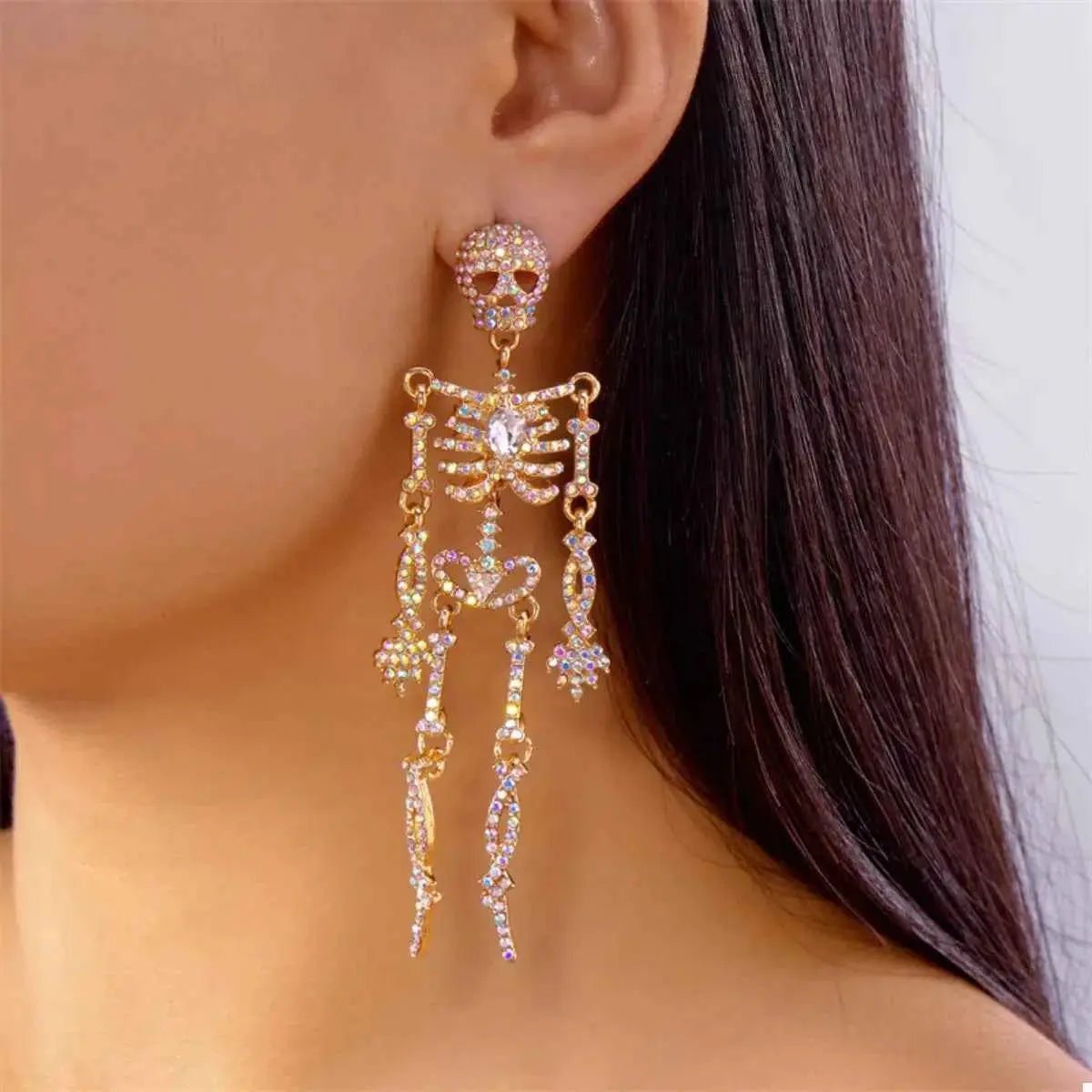 Halloween Skeleton Skull Zircon Drop Earrings - SmileBen