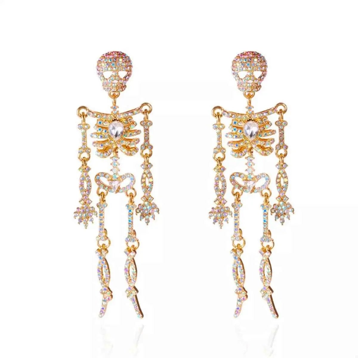 Halloween Skeleton Skull Zircon Drop Earrings - SmileBen