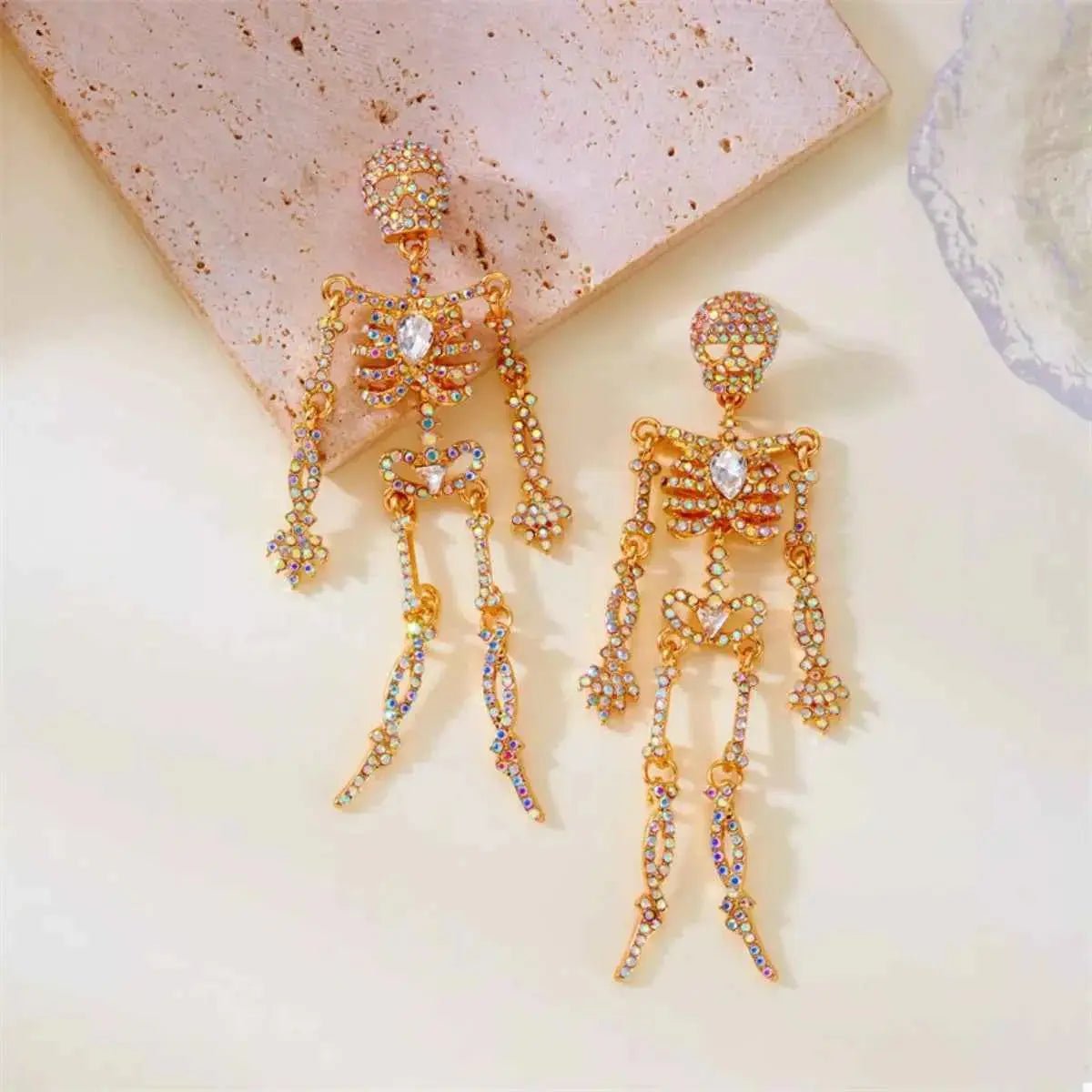 Halloween Skeleton Skull Zircon Drop Earrings - SmileBen