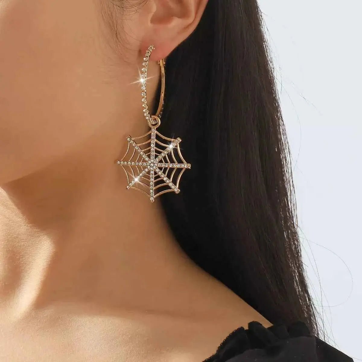 Halloween Spider Web Dangle Hoop Earrings - SmileBen