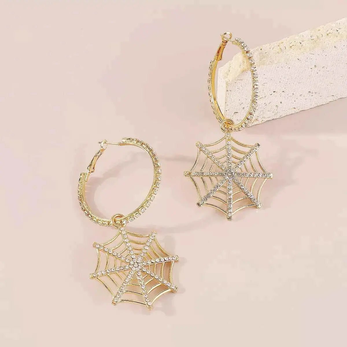 Halloween Spider Web Dangle Hoop Earrings - SmileBen