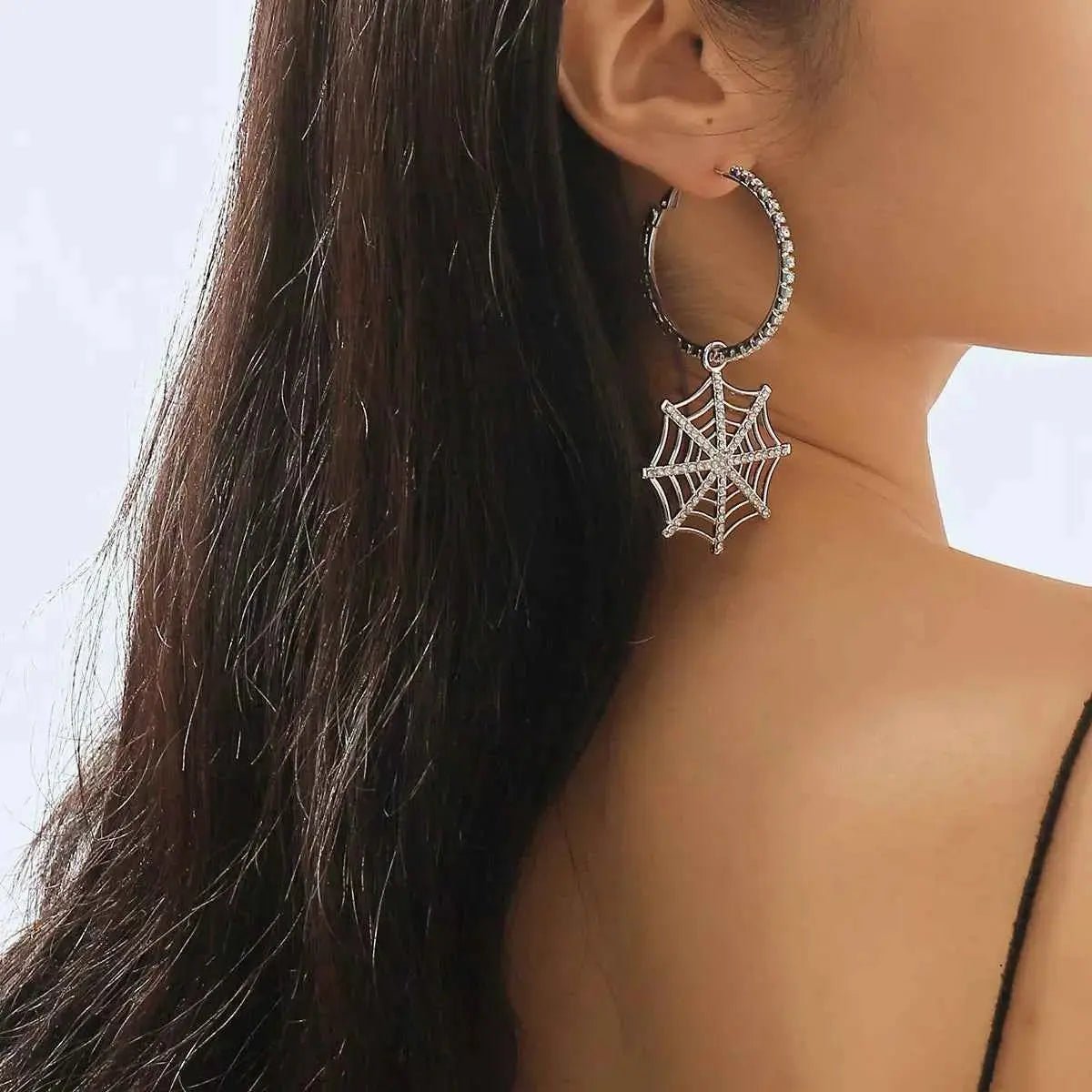 Halloween Spider Web Dangle Hoop Earrings - SmileBen