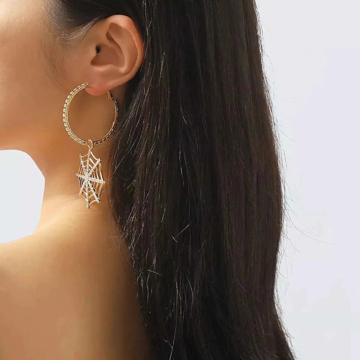 Halloween Spider Web Dangle Hoop Earrings - SmileBen