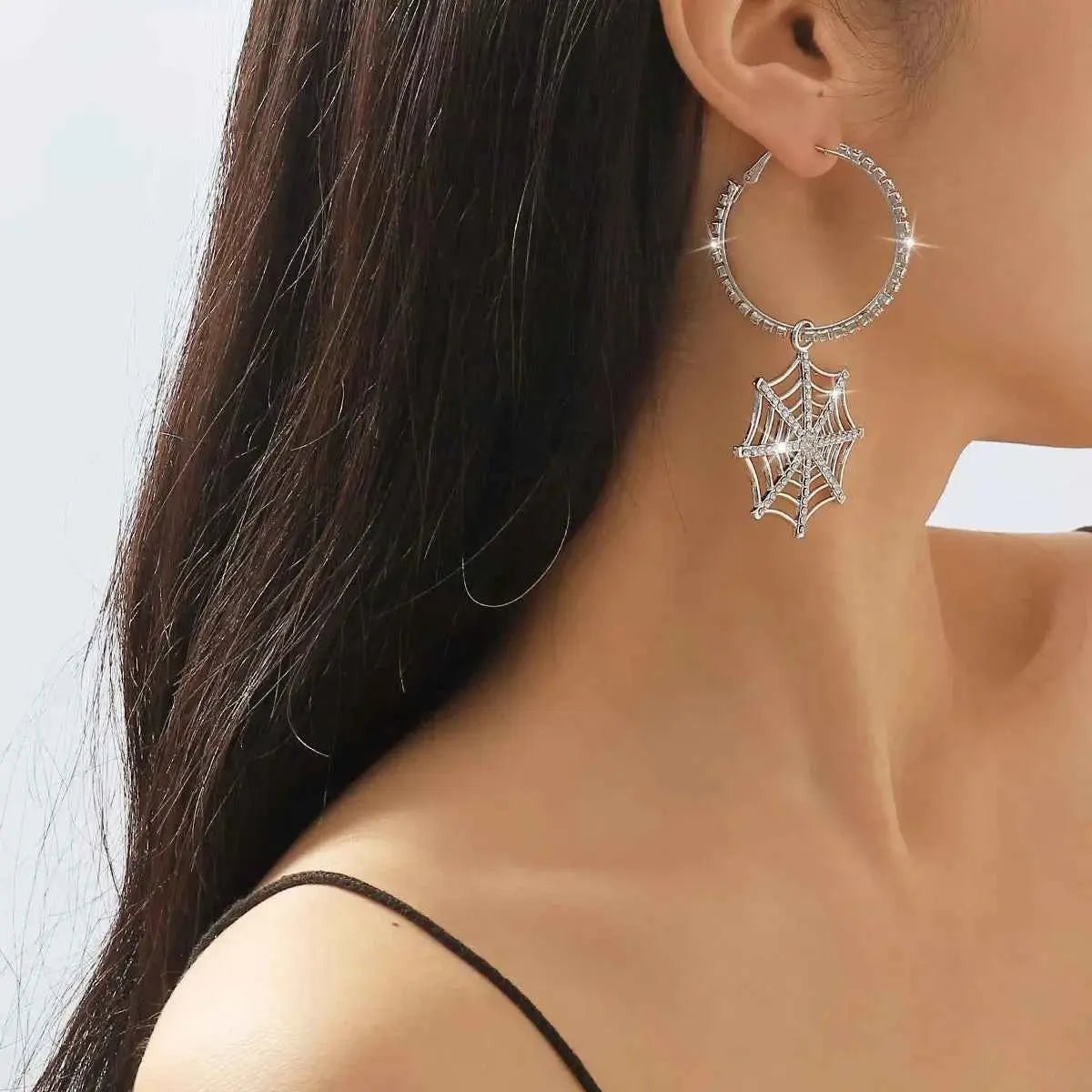 Halloween Spider Web Dangle Hoop Earrings - SmileBen