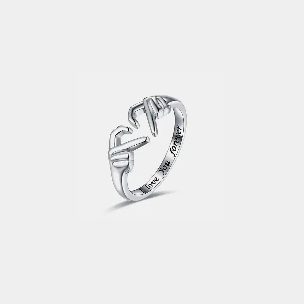 Hand Heart Shape 925 Sterling Silver Open Ring - SmileBen