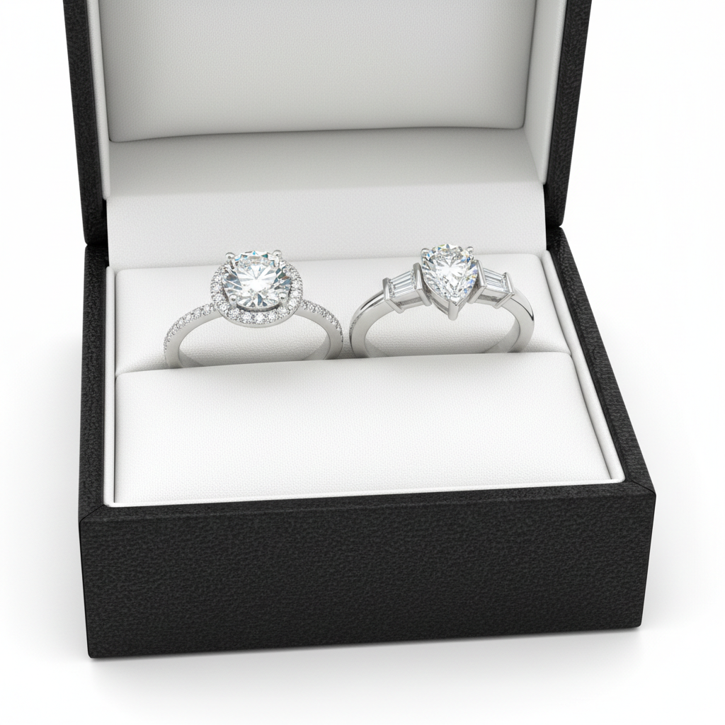 Moissanite Duo Ring Gift Set 925 Sterling Silver in Luxury Gift Box