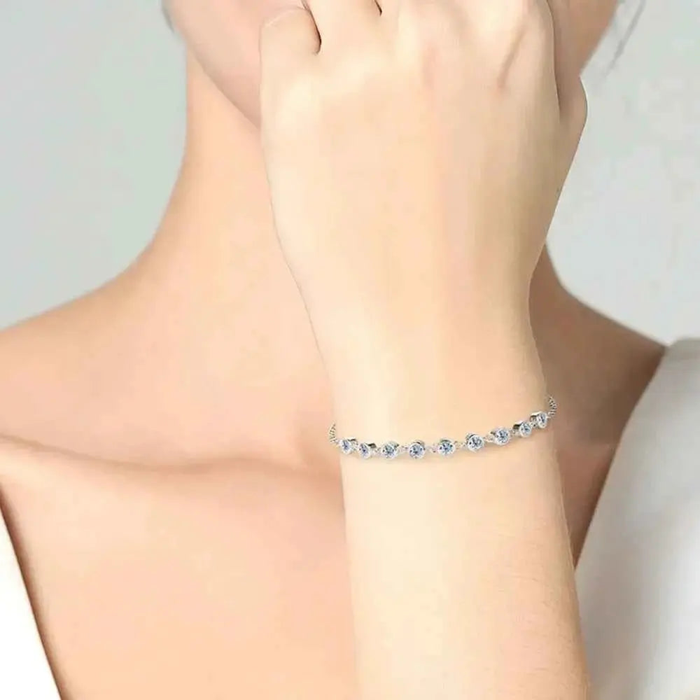 Inlaid Moissanite 925 Sterling Silver Bracelet - SmileBen