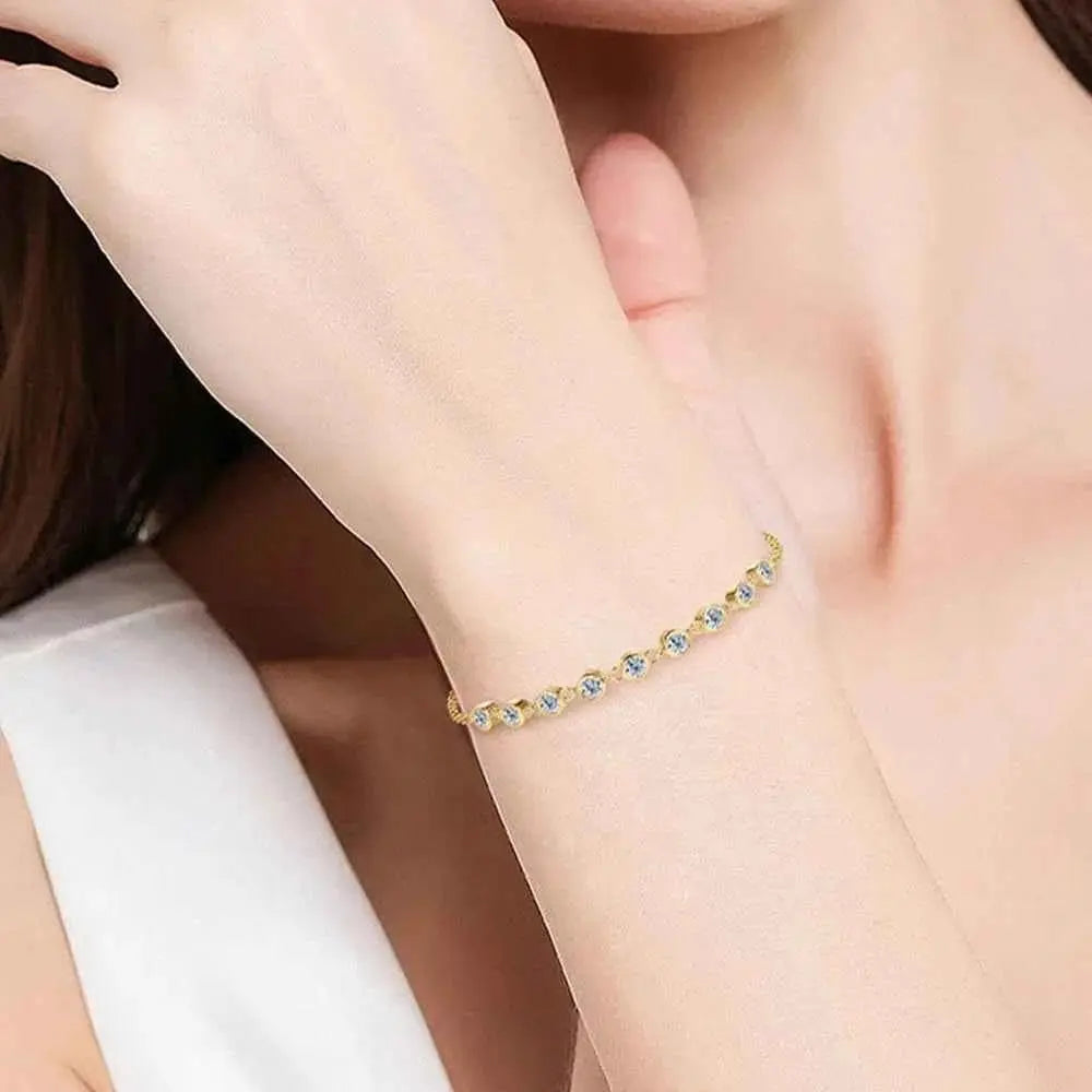 Inlaid Moissanite 925 Sterling Silver Bracelet - SmileBen