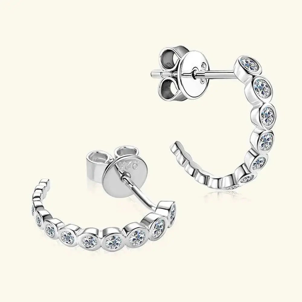 Inlaid Moissanite 925 Sterling Silver C - Hoop Earrings - SmileBen