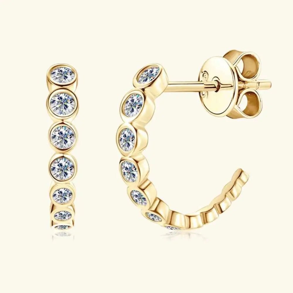Inlaid Moissanite 925 Sterling Silver C - Hoop Earrings - SmileBen