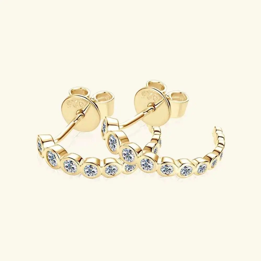Inlaid Moissanite 925 Sterling Silver C - Hoop Earrings - SmileBen