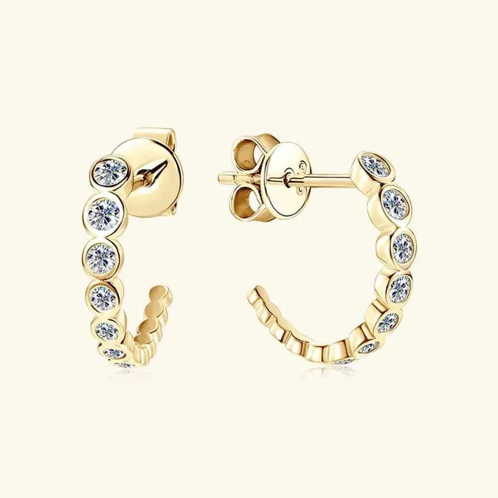 Inlaid Moissanite 925 Sterling Silver C - Hoop Earrings - SmileBen