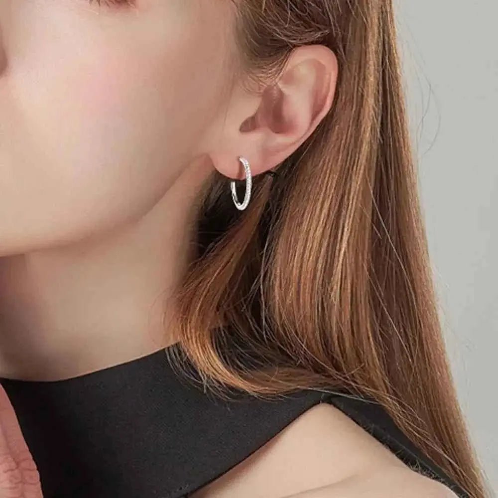 Inlaid Moissanite 925 Sterling Silver C - Hoop Earrings - SmileBen