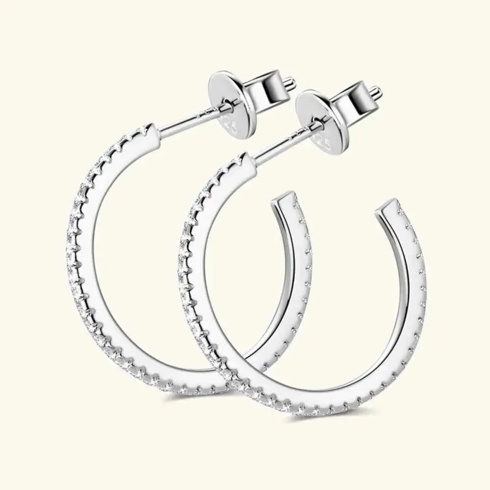 Inlaid Moissanite 925 Sterling Silver C - Hoop Earrings - SmileBen