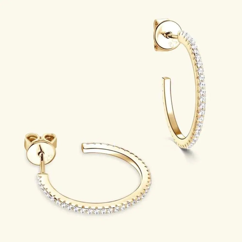 Inlaid Moissanite 925 Sterling Silver C - Hoop Earrings - SmileBen