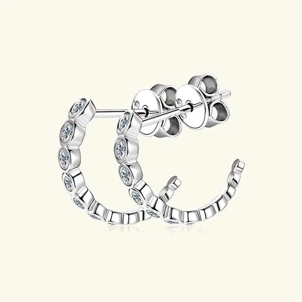 Inlaid Moissanite 925 Sterling Silver C - Hoop Earrings - SmileBen