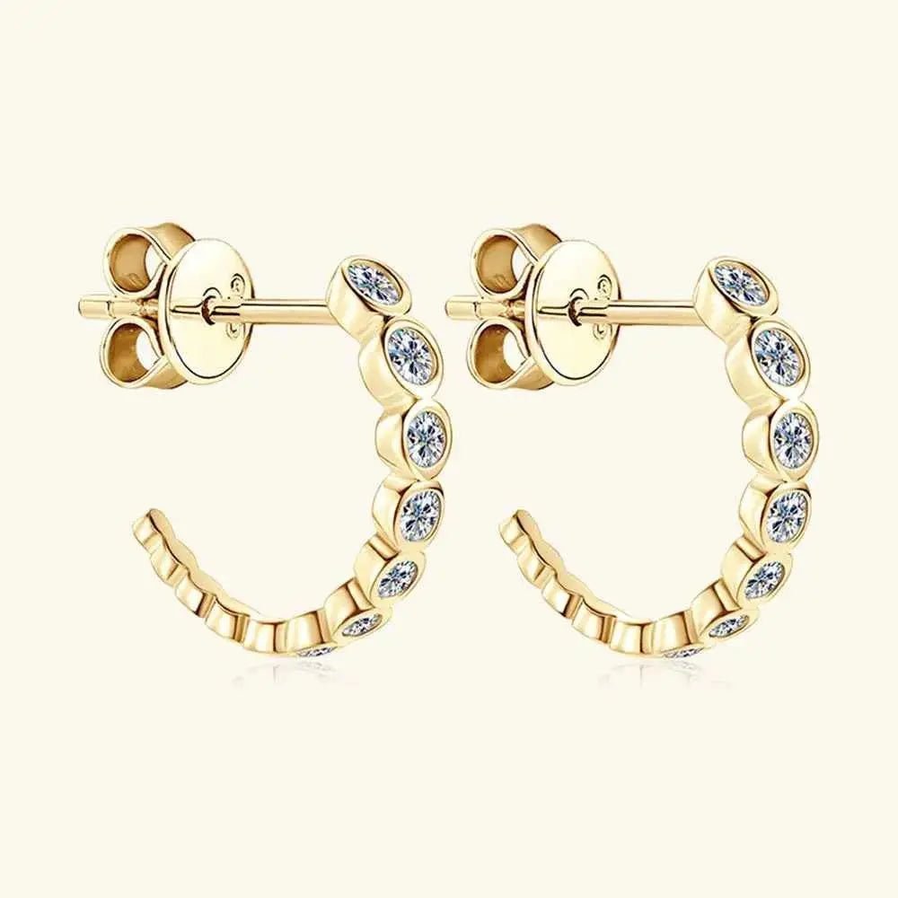 Inlaid Moissanite 925 Sterling Silver C - Hoop Earrings - SmileBen