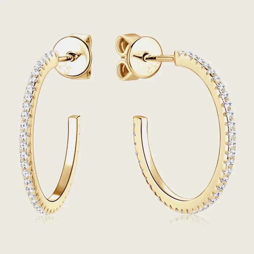 Inlaid Moissanite 925 Sterling Silver C - Hoop Earrings - SmileBen