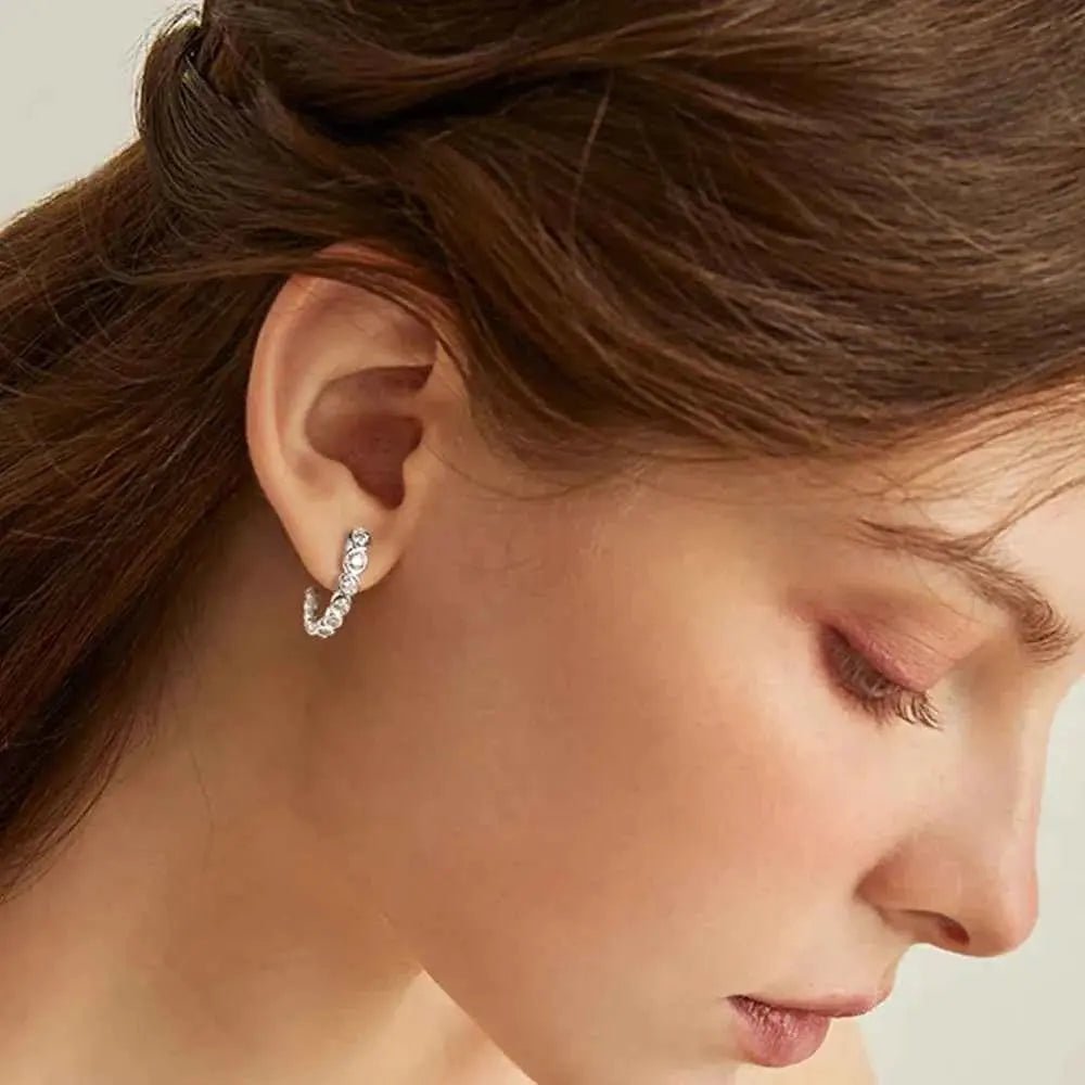 Inlaid Moissanite 925 Sterling Silver C - Hoop Earrings - SmileBen