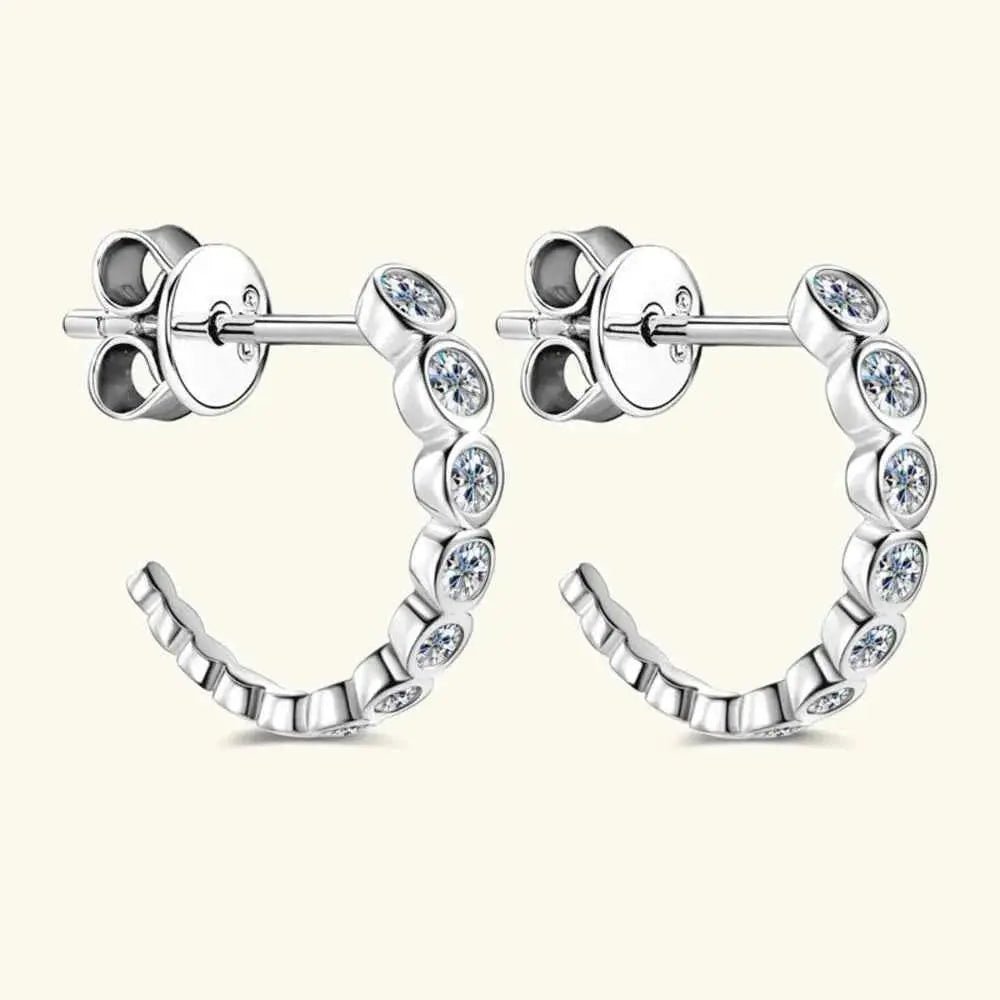 Inlaid Moissanite 925 Sterling Silver C - Hoop Earrings - SmileBen