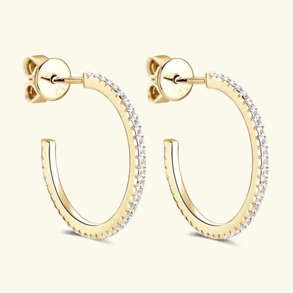 Inlaid Moissanite 925 Sterling Silver C - Hoop Earrings - SmileBen