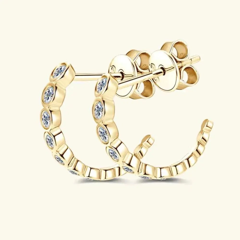 Inlaid Moissanite 925 Sterling Silver C - Hoop Earrings - SmileBen