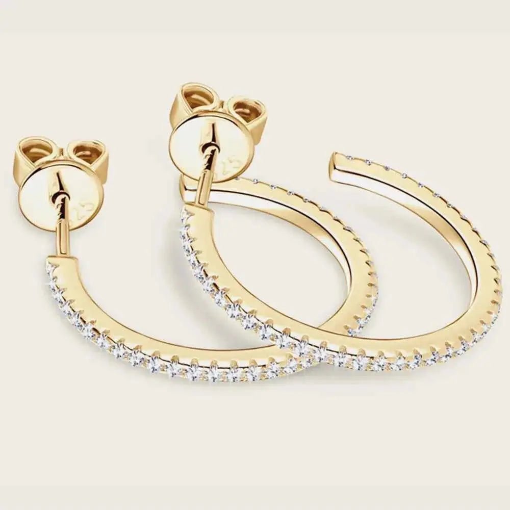 Inlaid Moissanite 925 Sterling Silver C - Hoop Earrings - SmileBen
